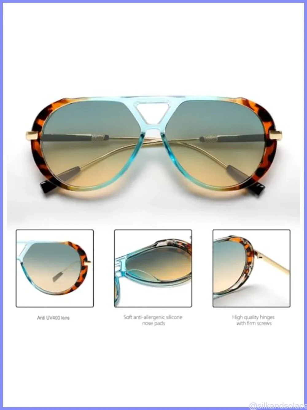 Oversized Retro Aviator Sunglasses Gold Metal Frame UV Protection